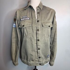 Zara Woman Distressed Military Green Flight Shacket with Patches, XS